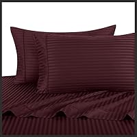 Royal Hotel's Striped Burgundy 300-Thread-Count 3pc King Duvet-Cover 100-Percent Cotton, Sateen Striped, 100% Cotton