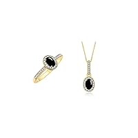Rylos Women's 14K Yellow Gold Halo Pendant Necklace & Matching Ring. Gemstone & Diamonds, 18