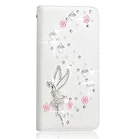 Crystal Wallet Phone Case Compatible with Samsung Galaxy S22 Ultra - Fairy - White - 3D Handmade Sparkly Glitter Bling Leather Cover with Screen Protector & Beaded Phone Lanyard