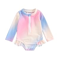 Toddler Baby Girl Cute Rash Guard Gradient Color Long Sleeve Zipper Swimsuits Summer Beach Bathing Suits