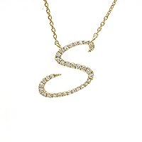 14k Yellow Gold Initial S Single Cut Micro Pave Set 0.15 dwt Diamond Necklace