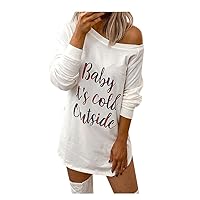 Baby It's Cold Outside - Womens Graphic Sweatshirt Dress Long Sleeve Crewneck Tunic Tops Fall Casual T-Shirt Dress
