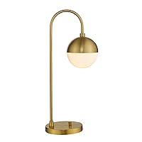 LMS Modern Gold Table Lamp with White Glass Globe, Gold Desk Light Bedside Lamp with Brushed Brass Finished for Living Room Office Nightstand, Dimmable Switch