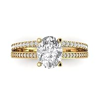 3.22 ct Brilliant Oval Shape Clear Simulated Diamond Solid 18K Yellow Gold Solitaire with Accents Anniversary Promise ring