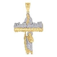 10k Two tone Gold Mens St. Jude Guadalupe Last Supper Cross Religious Charm Pendant Necklace Measures 77.2x Jewelry Gifts for Men