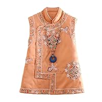 Chinese Style Cotton Vest Autumn Winter Embroidery Elegant Sleeveless Cheongsam