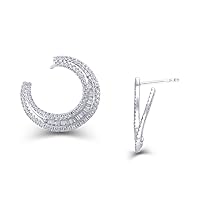 1 Cttw Baguette and Round Diamond Crescent Moon Drop Earrings in 14K White Gold (I-J/12-13)