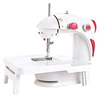 Mini Sewing Machine with Extension Table Upgraded Portable Two Threads Double Speed Double Switches Household Kids Beginners Travel Automatic Sewing Machine,2 Colors (Color : Red)