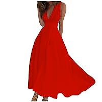 Sundresses for Women 2024 Spring Summer Elegant Wrap V Neck Sleeveless Maxi Dress Trendy Floral Long