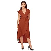 Sleeveless V Neck Wrap Solid Rayon Dress - Women's Stylish Wrap Dress