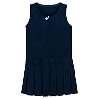Girls Kids Two Button Pleated Zip Front Sleeveless Pinafore School Uniform Dress