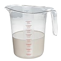 Restaurantware RW Base 4 Quart Measuring Jar 1 Durable Measuring Beaker - Metric And Imperial Units V-Shaped Spout Clear Plastic Measuring Cup Handle With Thumb-Grip Tolerates Up To 248F