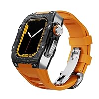 Xmenzi Luxury Apple Watch Case Titanium Alloy Viton Strap for Watch 6 SE 5 4 44mm Luxury Set Heavy Protection (Carbon Fiber/Titanium Alloy, Size 4/5/6/SE 7/8/9, 45/44mm)