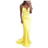 Satin Fall Bridesmaid Dress for Women Spaghetti Straps Prom Dress Mermaid Long Formal Party Gown BS24