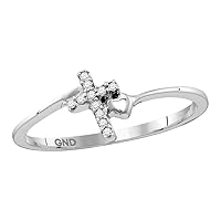 The Diamond Deal Sterling Silver Womens Round Diamond Delicate Slender Cross Religious Ring 1/20 Cttw