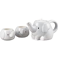 Sunart SAN3751 Cute Tableware Pot Cup Tea Set, Approx. 20.3 fl oz (600 ml), Elephant Parent and Child, Gray