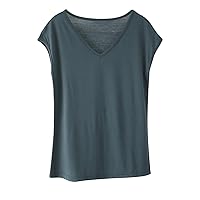 Summer Blouses for Women Fashion Casual V Neck Cap Sleeve Loose Fit Pullover Tops Solid Lightweight Basic Shirts
