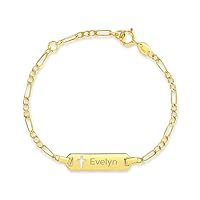 14k Yellow Gold Cross Cut Out Engravable Identification Bracelet For Girls and Boys - Children's Baptism Jewelry Present - Personalized ID Bracelet For Kids
