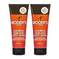 Just4Play Hair & Body Wash for Men, Multipurpose Cleanser for Hair & Skin, With Rosemary, Panthenol & Ginger, Sulfate Free, 8 Fl Oz (2 Pack)