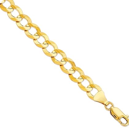 14K Solid Yellow Gold Comfort Concave Cuban Curb Link Chain Necklace 4.7 Mm Cc120 (26 Inches)