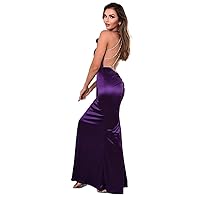 Women's Dress Dresses for Women Rhinestone Chain Detail Open Back Prom Dress (Color : Purple, Size : Small)