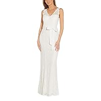 Adrianna Papell Women's Sleeveless Lace Gown with Illusion V-Neckline