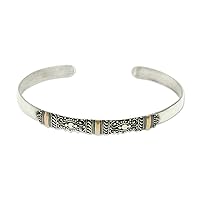 NOVICA Artisan Handmade 18k Gold Accent Cuff Bracelet Silver with Accents Sterling Indonesia 'Vine Tendrils'