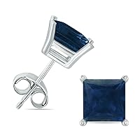 5MM Square Shape Natural Gemstone Earrings in 14K White Gold and 14K Yellow Gold (Available in Amethyst, Garnet, Tanzanite, and More)