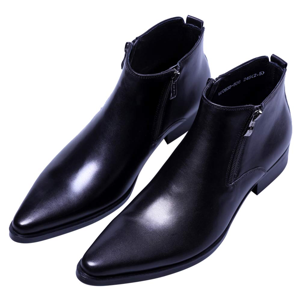Men's Ankle Genuine Leather Dress Fashion Zipper Pointed Toe Casual Boots