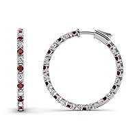 Red Garnet & Natural Diamond Inside-Out Hoop Earrings 0.92 ctw 14K White Gold