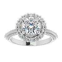 Riya Gems 4 CT Round Moissanite Engagement Ring Wedding Eternity Band Vintage Solitaire Halo Setting Silver Jewelry Anniversary Promise Vintage Ring Gift for Her