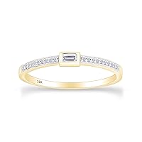 AFFY 1/10 Cttw Taper & Round Cut Diamond Engagement Wedding Stackable Band Ring in 10k Solid Gold Or 925 Sterling Silver (I-J Color, I2-I3 Clarity, 0.10 Cttw) Gift For Her