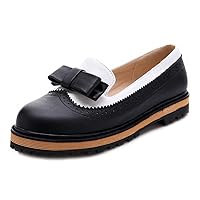 Women's Flat Bow Slip On Oxford Shoes Two Tone Wingtip Perforated Low Heels School Oxfords Brogues