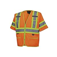 Pioneer Hi Vis Tricot Sleeved Safety Vest - High Visibility Reflective Tape - 4 Pockets - Orange - for Men & Women