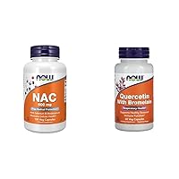 Now Supplements, NAC (N-Acetyl Cysteine) 600 mg with Selenium & Molybdenum, 100 Veg Capsules & Now Quercetin with Bromelain - 60 Veg Capsules