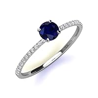 Round Blue Sapphire Diamond 1 1/4 ctw 57 Stone Women Engagement Ring 18K Gold