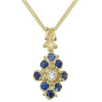 18k Yellow Gold Natural Diamond & Sapphire Womens Pendant & Chain - Choice of Chain lengths