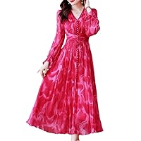 Summer Loose Red Maxi Dresses Vintage Mulberry Silk Dress Women Bodycon Party Robe