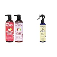 PURA D'OR Apple Cider Vinegar Thin2Thick Set (16oz x 2) ACV Shampoo & Conditioner & Argan Oil Heat Shield Protectant Spray (8oz) Water Based Formula