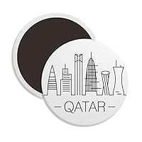 Drawing City Qatar Landmark Round Ceramics Fridge Magnet Keepsake Decoration