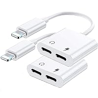 [2 Pack] Headphones Adapter & Splitter, Apple MFi Certified 2 in 1 Dual Lightning Charger Cable Aux Audio Adapter Converter for iPhone 12/11/XS/XR/X/8/7/6/iPad, Support Calling+Charging+Music Control