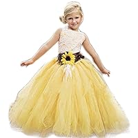 Yellow Tulle with Sunflower Belt Flower Girl Dress for Communion Pageant Dresses
