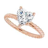 10K Solid Rose Gold Handmade Engagement Ring 1.0 CT Heart Cut Moissanite Diamond Solitaire Wedding/Bridal Rings for Women/Her Propose Ring