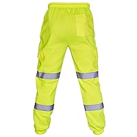 High Visibility Neon Pants for Men,Traffic Work Reflective Tapes Workwear Safety Apparel Drawstring Trousers