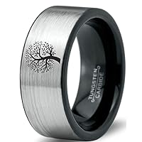 Blossom Nature Tree Ring - Tungsten Band 8mm - Men - Women - 18k Rose Gold Step Bevel Edge - Yellow - Grey - Blue - Black - Brushed - Polished - Wedding - Gift Dome Flat