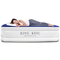 King Koil Luxury Twin Air Mattress with Built-in High Speed Pump for Camping, Home & Guests - Twin Size Double High Airbed Luxury Inflatable Blow Up Mattress Waterproof