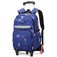 Galaxy Rolling Backpacks for Boys School Kids, Capacity School Bags Bookbags Boys Trolley Backpacks with 6 Wheels, Blue