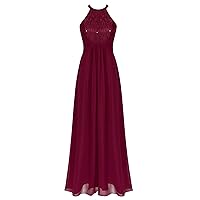 CHICTRY Women's Halter Chiffon Long Bridesmaid Dress Lace Floral Evening Party Formal Dresses