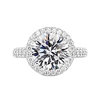 Riya Gems 7 CT Round Moissanite Engagement Ring Wedding Eternity Band Vintage Solitaire Halo Setting Silver Jewelry Anniversary Promise Vintage Ring Gift for Her