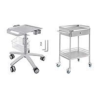 VEVOR Medical Cart with Wheels Height Adjustable Stainless Steel Dental Lab Rolling Cart (2 Shelves/ 1 Drawer)